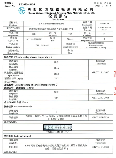 Titanium Plate Test Report Titanium Plate Test Report